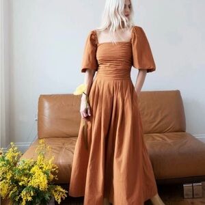 FREE PEOPLE ENDLESS
SUMMER Sz L AIN'T SHE A BEAUT SMOCKED MIDI DRESS TERRA